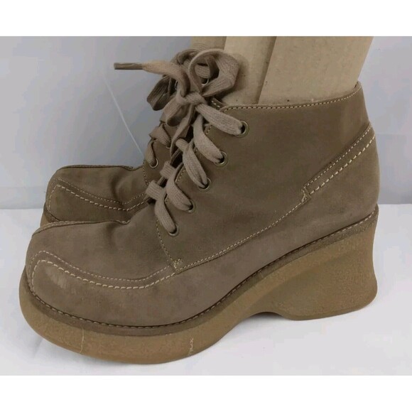 Y2K Chunky Heel Platform Brown Leather Ankle Boots MIA Womens Size 8M - Picture 5 of 12